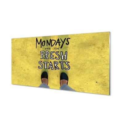 Szklany Panel Napis na Żółtym Tle i Nogi