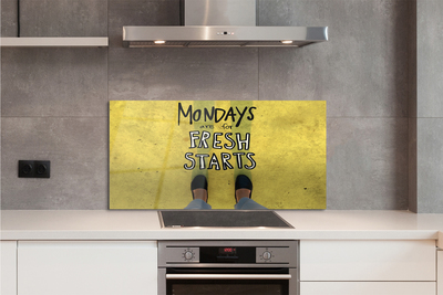 Szklany Panel Napis na Żółtym Tle i Nogi