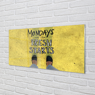 Szklany Panel Napis na Żółtym Tle i Nogi