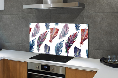 Szkło do Kuchni na Ścianę Detal Kolorowych Piór