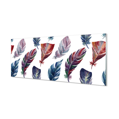 Szkło do Kuchni na Ścianę Detal Kolorowych Piór