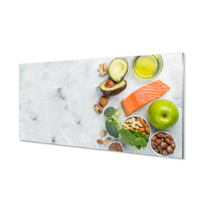 Szkło do Kuchni na Ścianę Zdrowy Posiłek z Łososiem i Orzechami