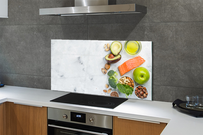 Szkło do Kuchni na Ścianę Zdrowy Posiłek z Łososiem i Orzechami