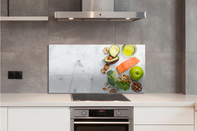 Szkło do Kuchni na Ścianę Zdrowy Posiłek z Łososiem i Orzechami
