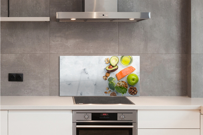 Szkło do Kuchni na Ścianę Zdrowy Posiłek z Łososiem i Orzechami