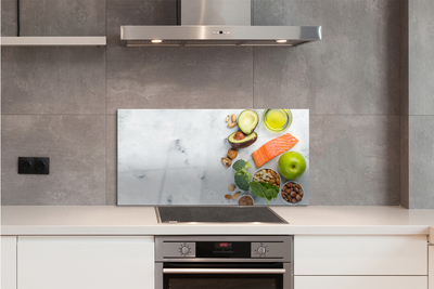 Szkło do Kuchni na Ścianę Zdrowy Posiłek z Łososiem i Orzechami