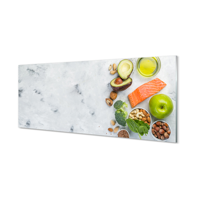 Szkło do Kuchni na Ścianę Zdrowy Posiłek z Łososiem i Orzechami