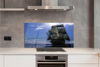 Szkło do Kuchni na Ścianę Statek wśród Morskich Chmurek