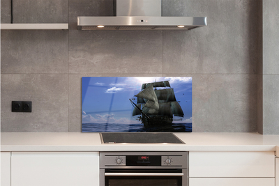 Szkło do Kuchni na Ścianę Statek wśród Morskich Chmurek