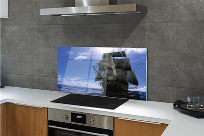 Szkło do Kuchni na Ścianę Statek wśród Morskich Chmurek