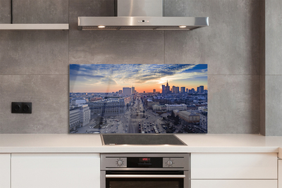 Szkło do Kuchni na Ścianę Warszawskie Wieżowce o Zmierzchu