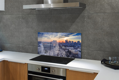 Szkło do Kuchni na Ścianę Warszawskie Wieżowce o Zmierzchu