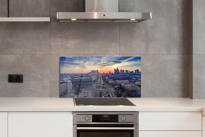 Szkło do Kuchni na Ścianę Warszawskie Wieżowce o Zmierzchu