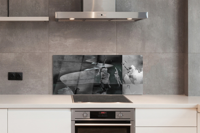 Panel szklany do Kuchni Czarno-Białe Niebo i Ludzie