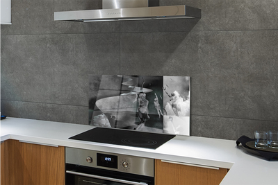 Panel szklany do Kuchni Czarno-Białe Niebo i Ludzie