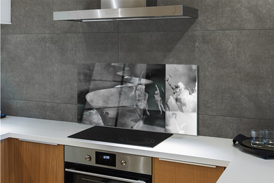 Panel szklany do Kuchni Czarno-Białe Niebo i Ludzie