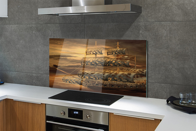 Szkło do Kuchni na Ścianę Statek na tle Morskich Chmur