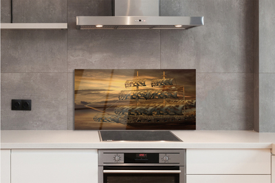 Szkło do Kuchni na Ścianę Statek na tle Morskich Chmur