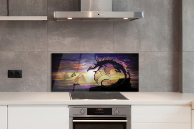 Szkło Ozdobne do Kuchni Smok i Statki na Wzburzonym Morzu