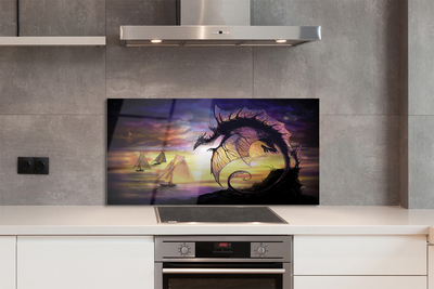 Szkło Ozdobne do Kuchni Smok i Statki na Wzburzonym Morzu