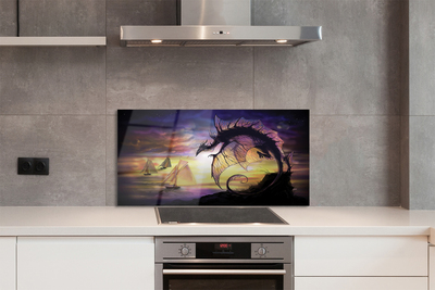 Szkło Ozdobne do Kuchni Smok i Statki na Wzburzonym Morzu