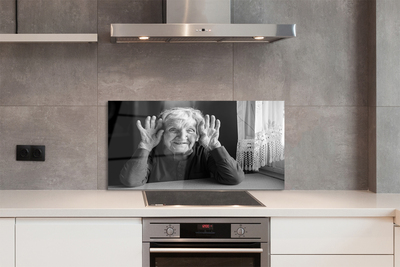 Szkło do Kuchni na Ścianę Portret Starszej Kobiety