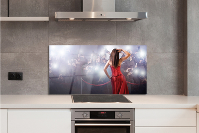 Szkło do Kuchni na Ścianę Kobieta w Czerwonej Sukni