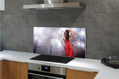 Szkło do Kuchni na Ścianę Kobieta w Czerwonej Sukni