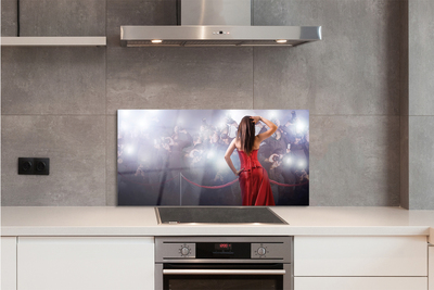 Szkło do Kuchni na Ścianę Kobieta w Czerwonej Sukni