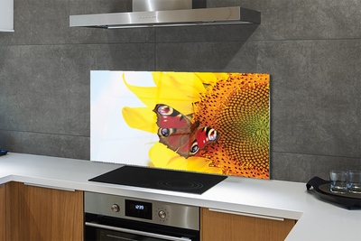 Panel Szklany Motyl na tle Słonecznika