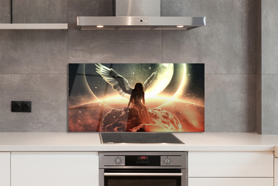 Szkło do Kuchni na Ścianę Skrzydlata Kobieta na tle Księżyca