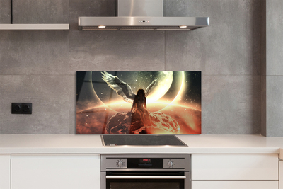 Szkło do Kuchni na Ścianę Skrzydlata Kobieta na tle Księżyca