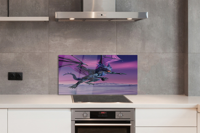 Szklany Panel Smok na tle Tęczowego Nieba