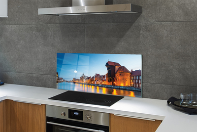 Panel szklany do Kuchni Noc nad Motławą i Starym Miastem