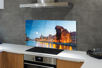 Panel szklany do Kuchni Noc nad Motławą i Starym Miastem