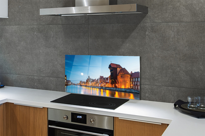 Panel szklany do Kuchni Noc nad Motławą i Starym Miastem