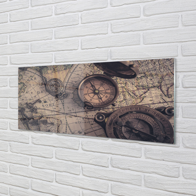 Szklany Panel Kompas na Starym Pergaminie