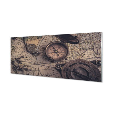 Szklany Panel Kompas na Starym Pergaminie