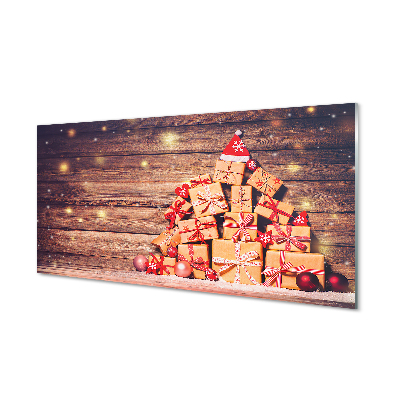Panel szklany do Kuchni Świąteczne Prezenty na Drewnie