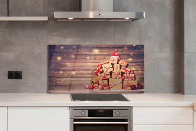 Panel szklany do Kuchni Świąteczne Prezenty na Drewnie