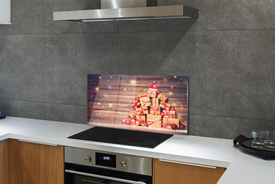 Panel szklany do Kuchni Świąteczne Prezenty na Drewnie