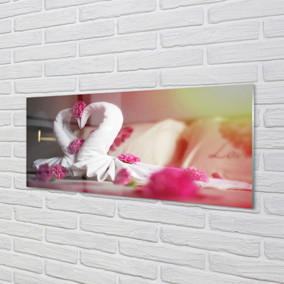 Szklany Panel Łabędzie z Ręczników i Kwiaty