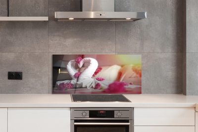 Szklany Panel Łabędzie z Ręczników i Kwiaty