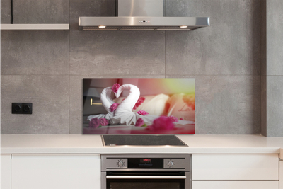 Szklany Panel Łabędzie z Ręczników i Kwiaty