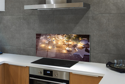 Panel szklany do Kuchni Świąteczny Blask Lampek i Szyszek