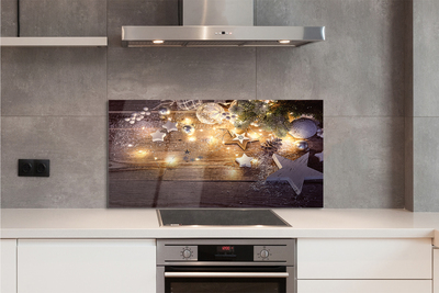 Panel szklany do Kuchni Świąteczny Blask Lampek i Szyszek