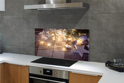 Panel szklany do Kuchni Świąteczny Blask Lampek i Szyszek