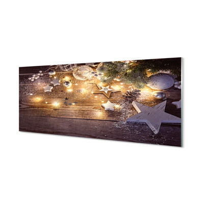 Panel szklany do Kuchni Świąteczny Blask Lampek i Szyszek