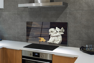 Szklany Panel Śpiący Aniołek na Drewnie