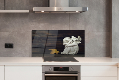 Szklany Panel Śpiący Aniołek na Drewnie